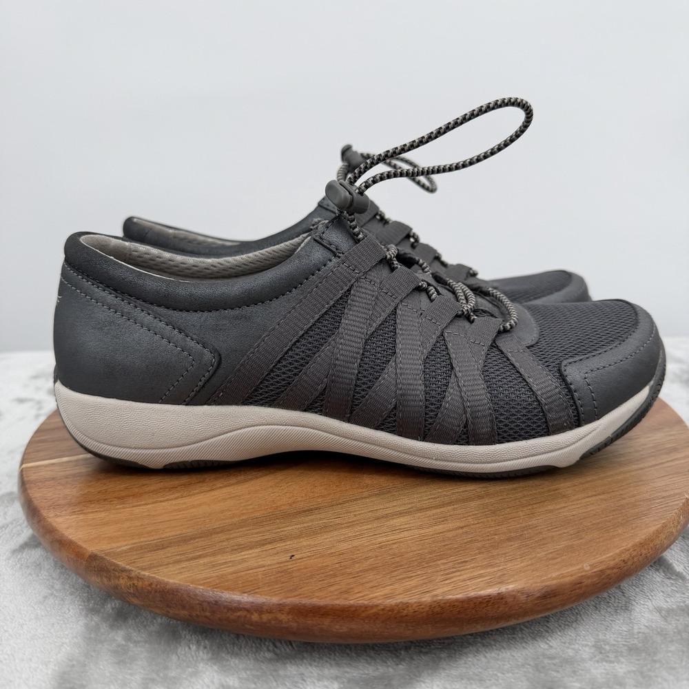 Dansko Honor Womens 37 Wide US 7 Charcoal Metallic Leather/Mesh Shoe Bungee
